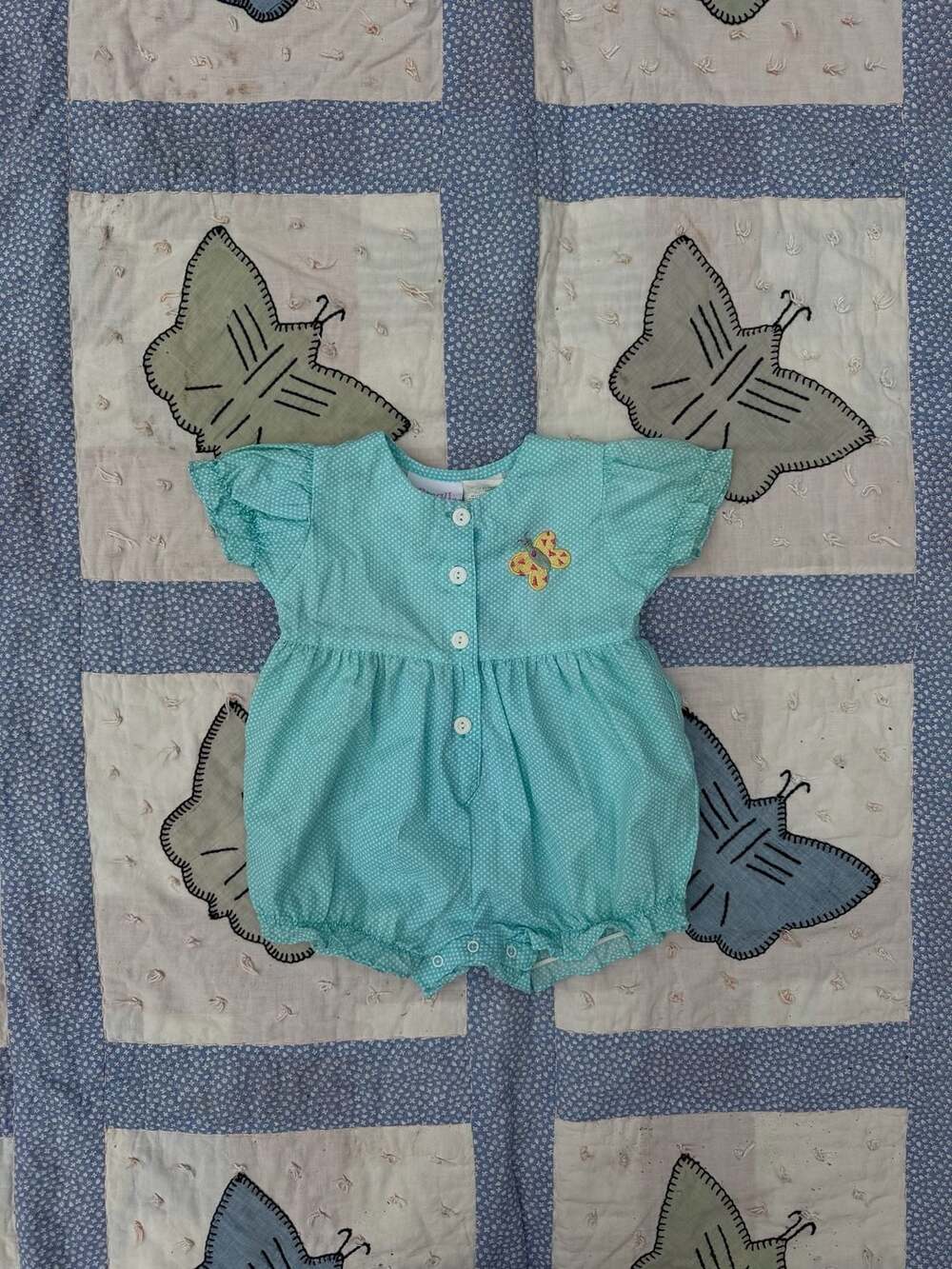 Small Steps Newborns Baby Girl Polka Dot Butterfly Embroidered Bubble Romper